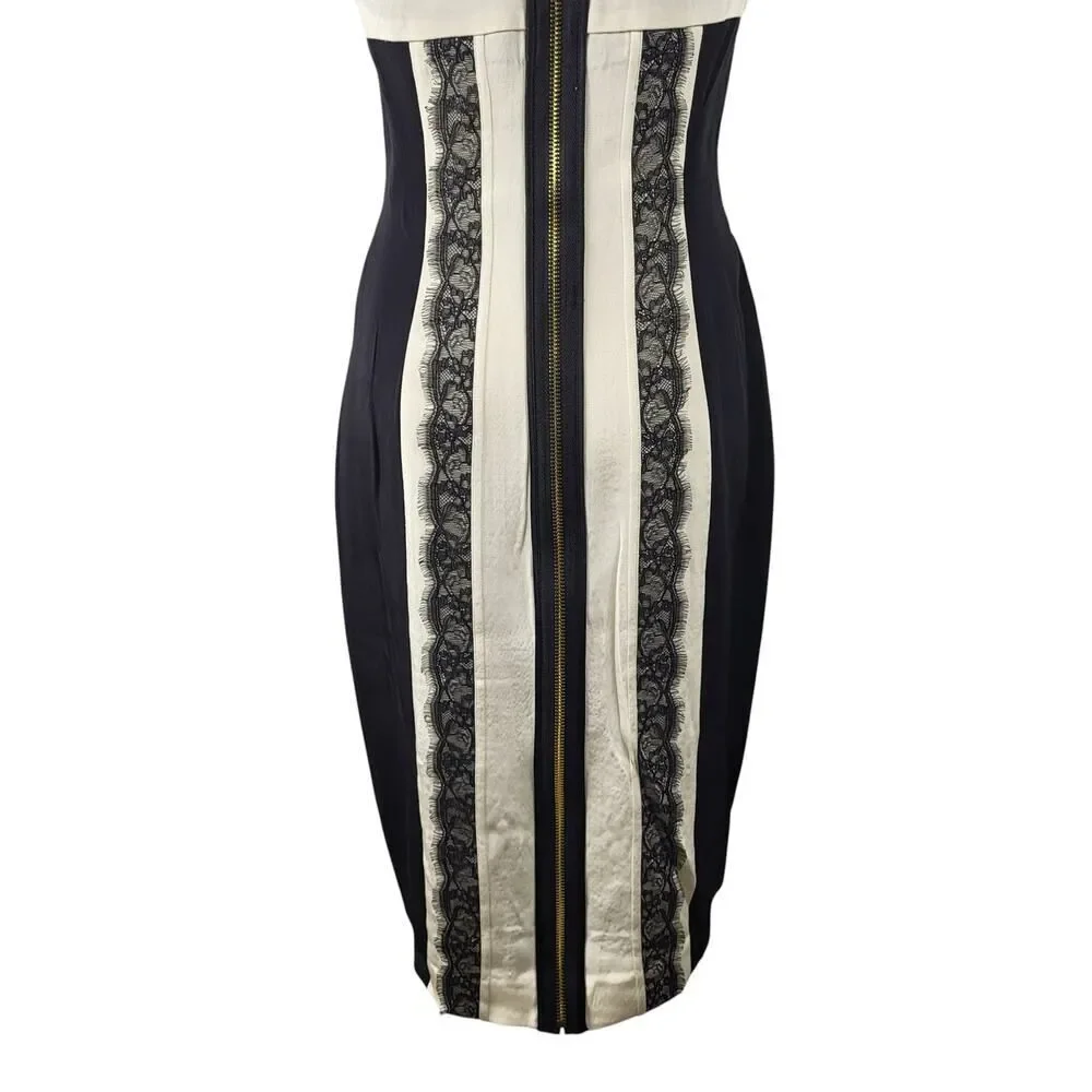 NEW Jay Godfrey Silk Black & Off‑White Lace Trim Dress | Racerback Zip |  Size 2